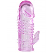 Розовая  гелевая насадка с клиторальным отростком - 13,5 см. - Toyfa Basic - в Реутове купить с доставкой