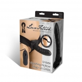 Чёрный полый страпон с вибрацией Unisex Vibrating Hollow Strap-On - 14 см. - Lux Fetish - купить с доставкой в Реутове