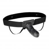 Чёрный полый страпон с вибрацией Unisex Vibrating Hollow Strap-On - 14 см. - Lux Fetish - купить с доставкой в Реутове