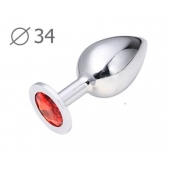 Коническая серебристая анальная втулка с красным кристаллом - 8,2 см. - Anal Jewelry Plug - купить с доставкой в Реутове