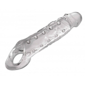 Прозразная закрытая насадка на пенис с поддержкой мошонки Clearly Ample Penis Enhancer - 22 см. - XR Brands - в Реутове купить с доставкой