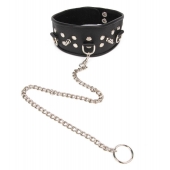 Черный ошейник с шипами и металлическим поводком-цепочкой - Notabu - купить с доставкой в Реутове