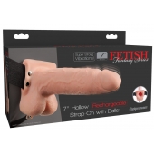 Телесный перезаряжаемый вибрострапон 7  Hollow Rechargeable Strap-on with Balls - 20,3 см. - Pipedream - купить с доставкой в Реутове