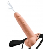 Телесный полый страпон с имитацией эякуляции 7.5  Hollow Squirting Strap-On with Balls Flesh - 21,6 см. - Pipedream - купить с доставкой в Реутове