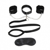 Чёрный ошейник с наручниками и поводком Collar Cuffs   Leash Set - Lux Fetish - купить с доставкой в Реутове