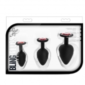 Набор черных анальных пробок с красным кристаллом-сердечком Bling Plugs Training Kit - Blush Novelties - купить с доставкой в Реутове