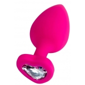 Розовая анальная втулка Diamond Heart с прозрачным кристаллом - 9,5 см. - ToyFa - купить с доставкой в Реутове