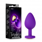 Фиолетовая анальная пробка Bling Plug Medium с золотистым стразом - 8,3 см. - Blush Novelties - купить с доставкой в Реутове