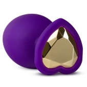 Фиолетовая анальная пробка Bling Plug Large с золотистым стразом - 9,5 см. - Blush Novelties - купить с доставкой в Реутове