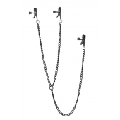 Черные зажимы на соски и клитор на цепочке DELUXE NIPPLE   CLIT CLAMPS - Dream Toys - купить с доставкой в Реутове