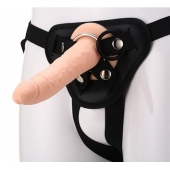 Телесный страпон на черных трусиках STRAP ON REAL DILDO - 20 см. - Dream Toys - купить с доставкой в Реутове