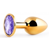 Золотистая анальная пробка с фиолетовым стразом - 7,2 см. - Anal Jewelry Plug - купить с доставкой в Реутове