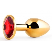 Золотистая анальная пробка с красным стразом - 7,2 см. - Anal Jewelry Plug - купить с доставкой в Реутове