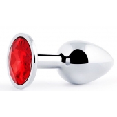 Серебристая анальная пробка с красным стразом - 7,2 см. - Anal Jewelry Plug - купить с доставкой в Реутове