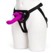 Лиловый страпон Rechargeable Vibrating Strap-On Harness Set - 17,6 см. - Happy Rabbit - купить с доставкой в Реутове