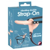 Телесный двойной вибрострапон с вибрацией Vibrating Double Strap-On - 15 см. - Orion - купить с доставкой в Реутове