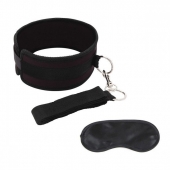 Черный ошейник с длинным поводком Collar and Leash Set - Lux Fetish - купить с доставкой в Реутове