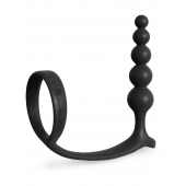 Черная анальная цепочка с эрекционным кольцом Ass-gasm Cockring Anal Beads - Pipedream - в Реутове купить с доставкой