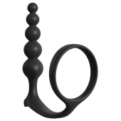 Черная анальная цепочка с эрекционным кольцом Ass-gasm Cockring Anal Beads - Pipedream - в Реутове купить с доставкой