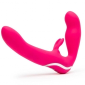 Ярко-розовый безремневой страпон Rechargeable Vibrating Strapless Strap-On - Happy Rabbit - купить с доставкой в Реутове