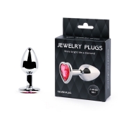Серебристая анальная пробка с малиновым кристаллом-сердечком - 7 см. - Anal Jewelry Plug - купить с доставкой в Реутове