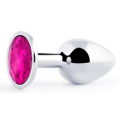 Серебристая анальная пробка с малиновым кристаллом - 7,2 см. - Anal Jewelry Plug - купить с доставкой в Реутове