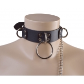 Черный кожаный ошейник Big Ring - Sitabella - купить с доставкой в Реутове