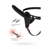 Черный страпон на ремнях с вагинальной пробкой - 15 см. - ToyFa - купить с доставкой в Реутове