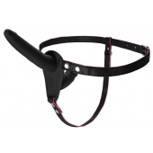 Черный страпон на ремнях с вагинальной пробкой - 15 см. - ToyFa - купить с доставкой в Реутове