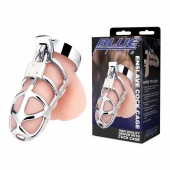 Серебристая металлическая клетка для члена с замком Enslave Cock Cage - BlueLine - купить с доставкой в Реутове