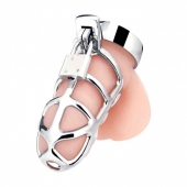 Серебристая металлическая клетка для члена с замком Enslave Cock Cage - BlueLine - купить с доставкой в Реутове
