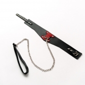 Черный широкий ошейник с красным декором и поводком - Crazy Handmade - купить с доставкой в Реутове