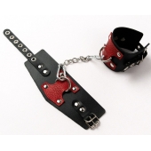 Черные кожаные оковы с красными вставками - Crazy Handmade - купить с доставкой в Реутове