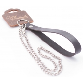 Серебристый металлический поводок с кожаной черной ручкой - 80 см. - Crazy Handmade - купить с доставкой в Реутове