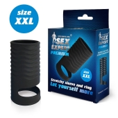 Черная открытая насадка на пенис с кольцом для мошонки XXL-size - 9,4 см. - Sex Expert - в Реутове купить с доставкой