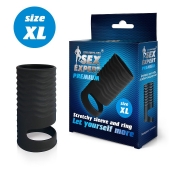 Черная открытая насадка на пенис с кольцом для мошонки XL-size - 8,9 см. - Sex Expert - в Реутове купить с доставкой