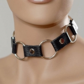 Кожаный черный ошейник с кольцами - Sitabella - купить с доставкой в Реутове