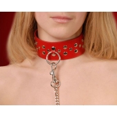 Красный кожаный ошейник с карабином и поводком - Sitabella - купить с доставкой в Реутове