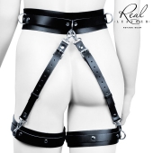 Черный кожаный пояс с гартерами - S-M - Notabu - купить с доставкой в Реутове