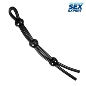 Черное силиконовое лассо с тремя шариками для утяжки - Sex Expert - в Реутове купить с доставкой