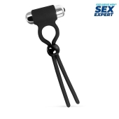 Черное эрекционное кольцо-лассо с вибрацией - Sex Expert - в Реутове купить с доставкой