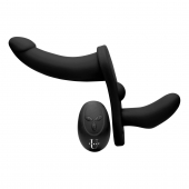 Черный вибрострапон Double Take 10X Double Penetration Vibrating Strap-on Harness - XR Brands - купить с доставкой в Реутове