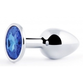 Анальное украшение BUTT PLUG  Small с синим кристаллом - 7 см. - Anal Jewelry Plug - купить с доставкой в Реутове