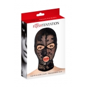 Черная кружевная маска на голову с отверстиями для глаз и рта - Fetish Tentation - купить с доставкой в Реутове
