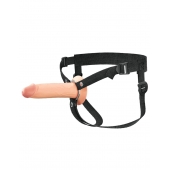Телесный полый страпон на черных ремнях Hollow Silicone Strap-on - 17,8 см. - Pipedream - купить с доставкой в Реутове