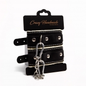 Черные скругленные наручники с мягкой бежевой подкладкой - Crazy Handmade - купить с доставкой в Реутове
