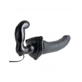 Черный страпон с вагинальной пробкой Deluxe Vibrating Penetrix Strap-On - 19 см. - Pipedream - купить с доставкой в Реутове