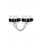 Бело-черные кожаные наручники с одним ремешком с люверсами - Pecado - купить с доставкой в Реутове