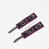 Черно-розовые кожаные наручники с розовой строчкой - Crazy Handmade - купить с доставкой в Реутове