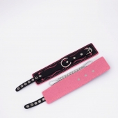 Черно-розовые кожаные оковы с розовой строчкой - Crazy Handmade - купить с доставкой в Реутове